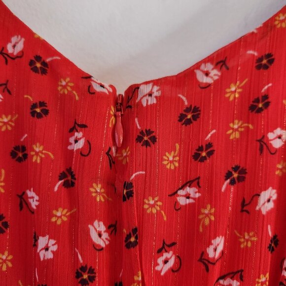 Madewell Ruffle-Strap Wrap Dress Red Midi Floral Print Summer Women's 6 - Picture 8 of 12